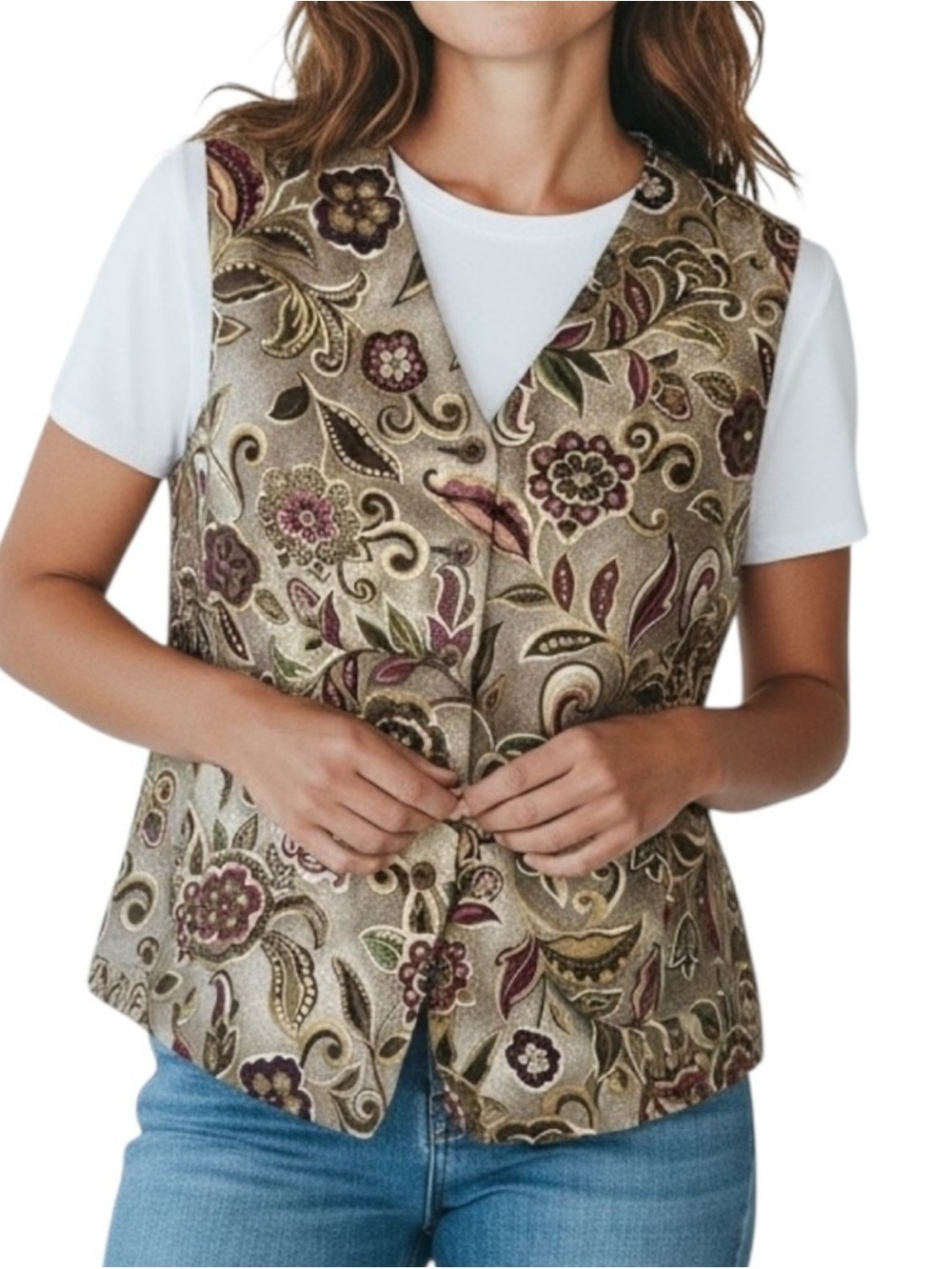 100% Silk Liz Claiborne Floral Button Vest